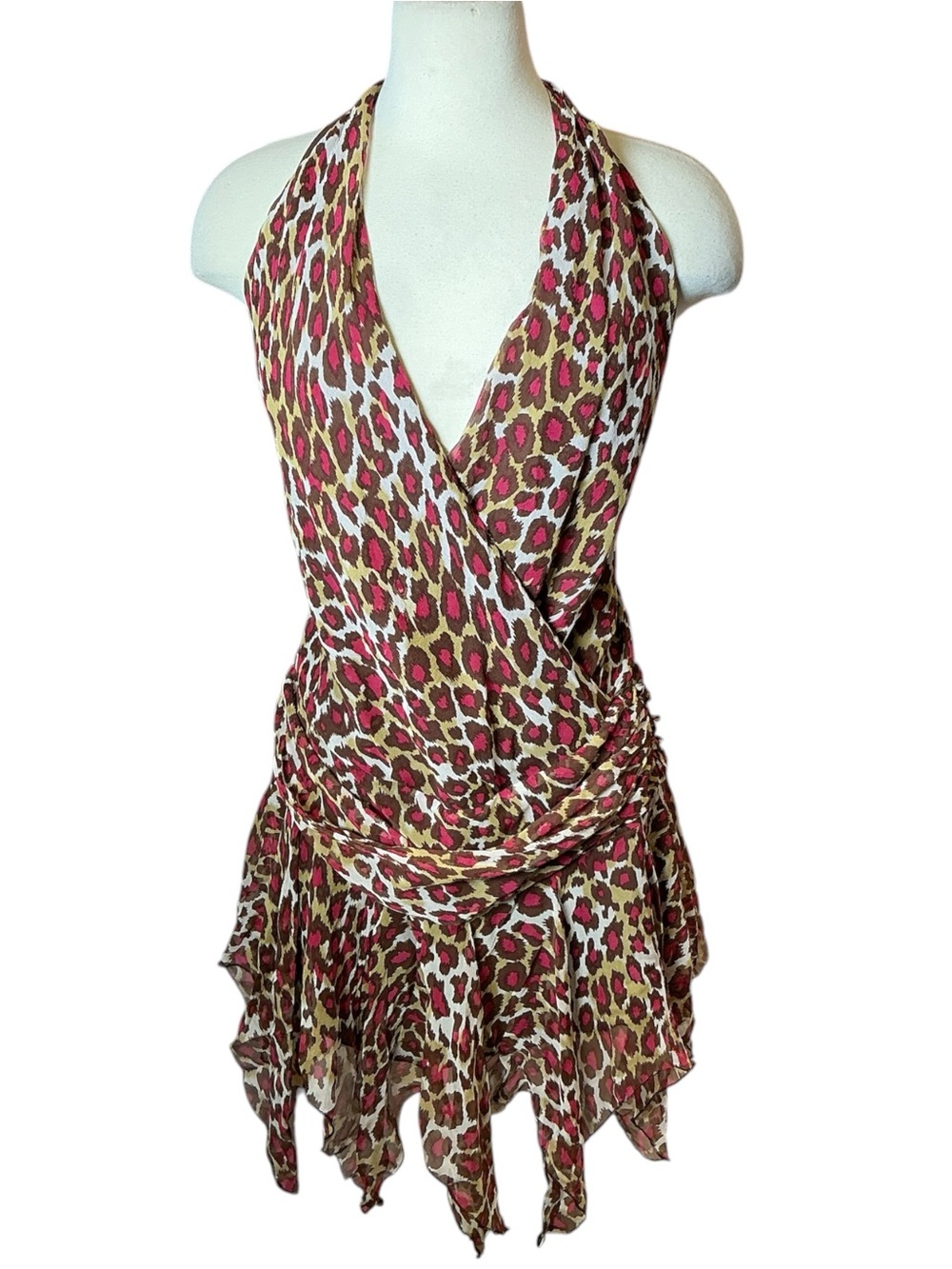 Y2K Cooper St Animal Print Halter Deep V Mini Clubbing Party Dress Size 10